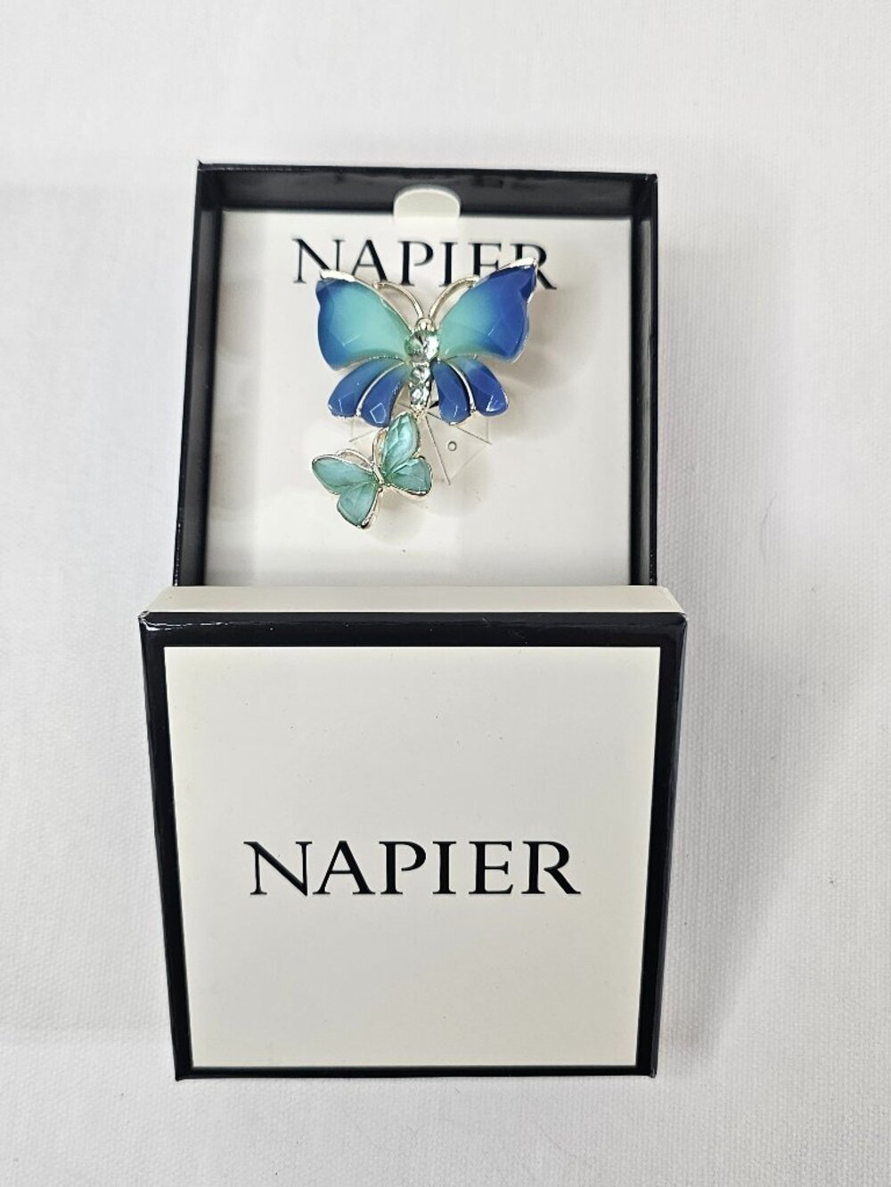 Napier Silver Tone Butterflies Brooch Faux Crystal Summer Pin Acrylic Plastic